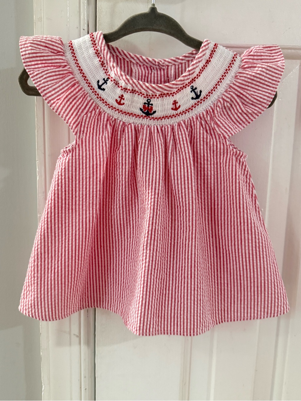 Good Lad Red Striped Anchor Smocked Dress